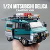 Масштаб 1/24 Mitsubishi Delica Кемпер Минивэн MPV Модель Игрушечной Машинки Литой Металл Миниатюрный Инерционный Звук и Свет Коллекция Подарок для Ребенка