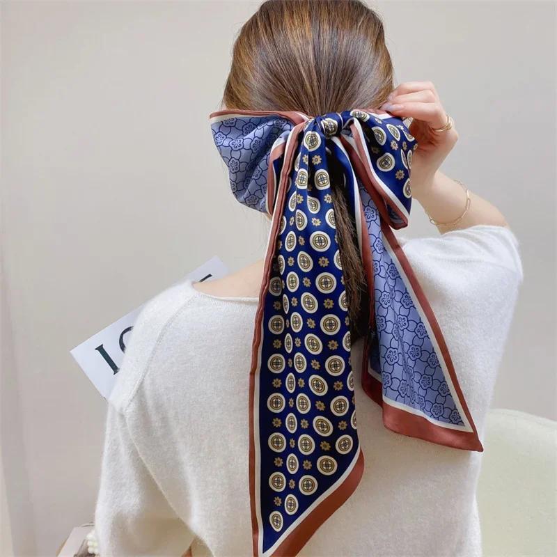 Fashion Print Hair Ribbon Scarf Women Neck Tie Bag Scarfs Satin Silk Skinny Headscarves Ladies Foulard Floral Bands New