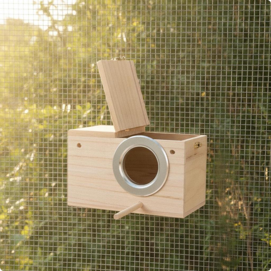 Bird Breeding Box with Hinged Lid | Wood Finish, Easy to Clean, for Aviaries