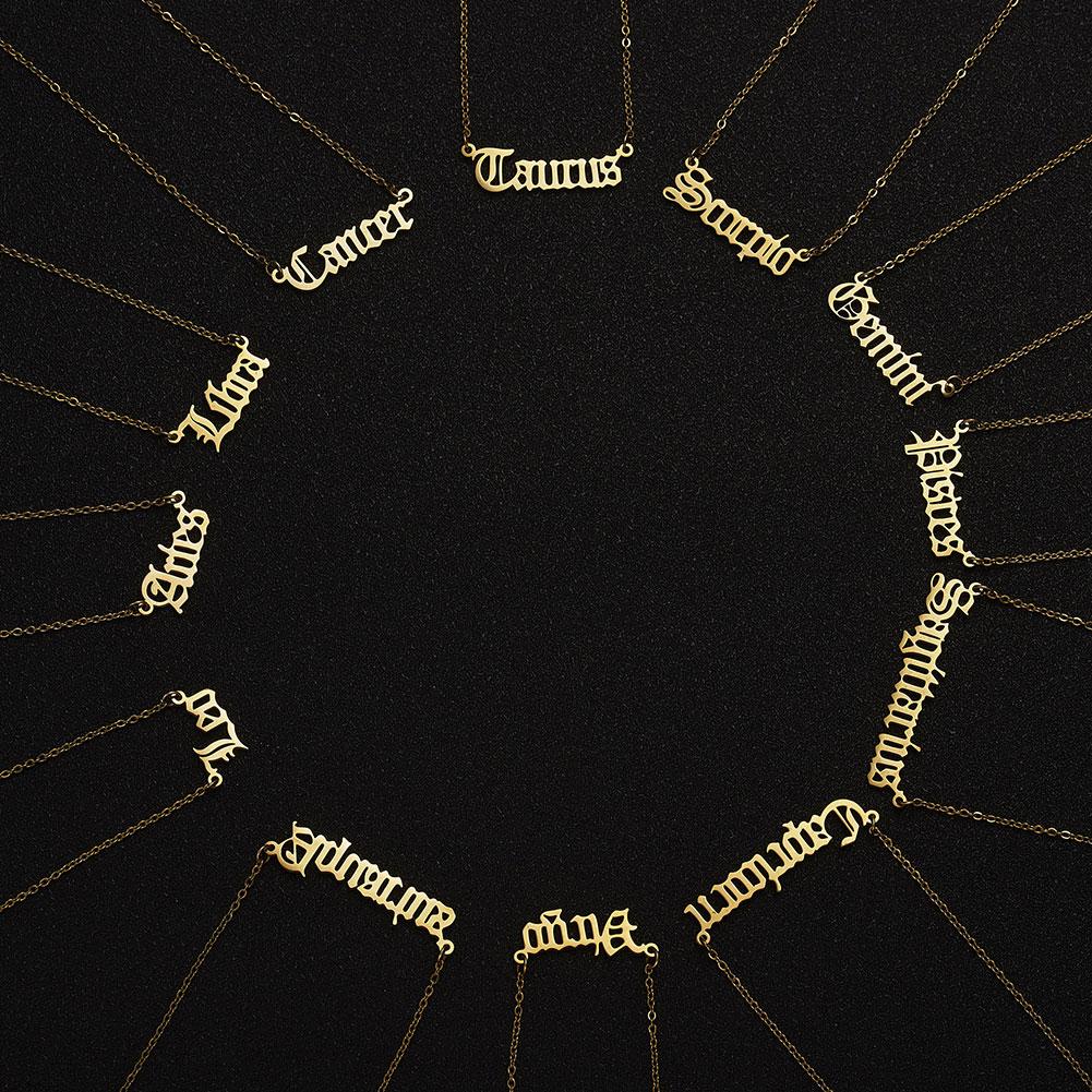 Fashion 12 Constellation Zodiac Star Sign Pendant Clear Zircon Women Necklaces Pisces Aries Taurus Horoscope Amulet Jewelry