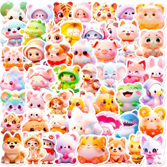 50Pcs Cute Animal Stickers Self-Adhesive Removable Waterproof Easy-Peel Laptop Scrapbook Notebook Skateboard Decals