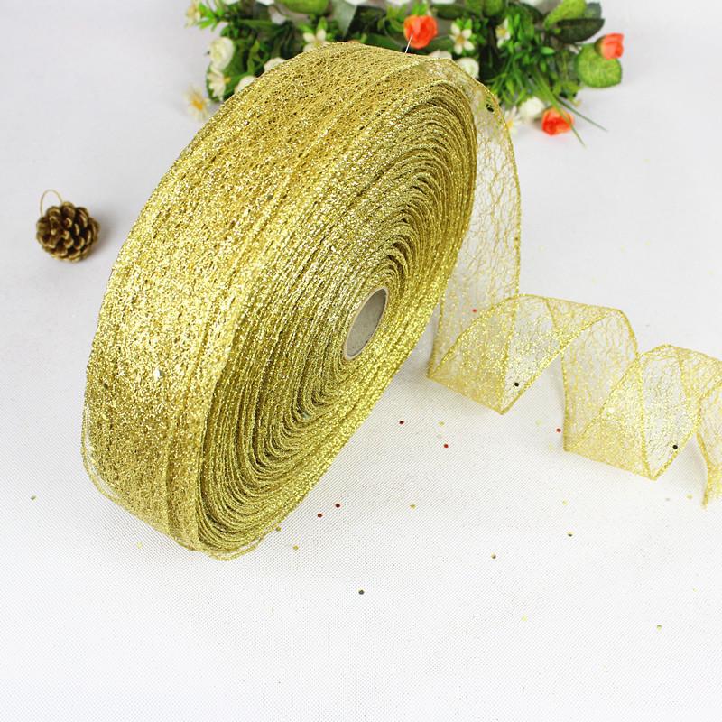 2-Meter Christmas Ribbon with Mesh Edge and Glitter - Home and Tree Decoration