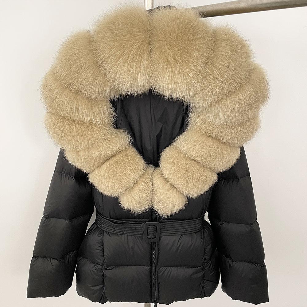 OFTBUY 2024 Белый утиный пух пальто толстый теплый 90% зимняя куртка женская натуральный мех енота лисы воротник с капюшоном женский повседневный