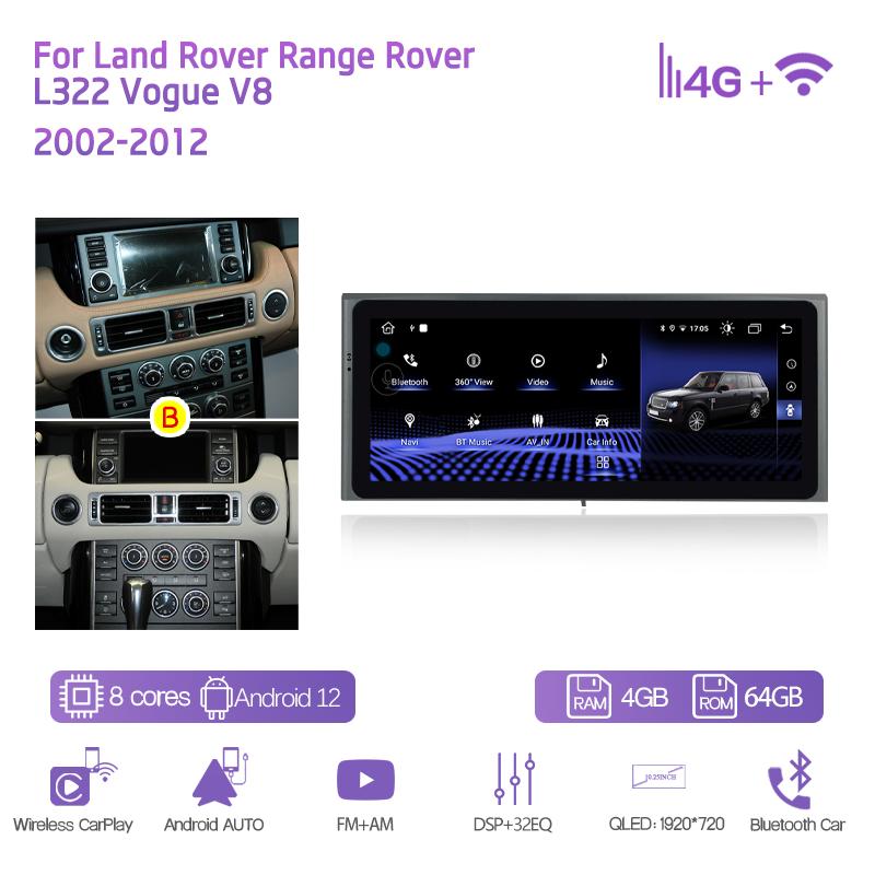 10.25" Android11 для Land Rover Range Rover v8 L322 2002-2012 GPS-навигация CarPlay 4G 360Camera Автомобильный мультимедийный видеоплеер