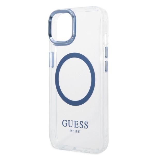 Etui do iPhone 14 Plus Guess Metal Outline MagSafe Niebieskie