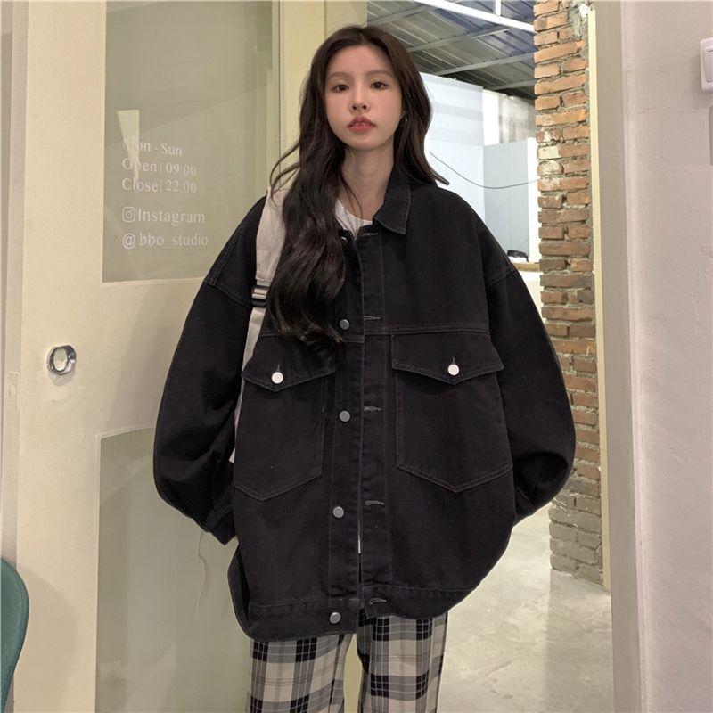 Джинсовая куртка женская большого размера осенняя ретро-стиль BF с принтом букв, свободный топ с длинными рукавами