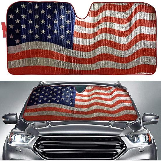 Big Hippo Sun Shade, Windshield Sun Shade American Flag Sunshades Keep Vehicle Cool Protect Your Car From Sun Heat & Glare Best UV Ray Visor