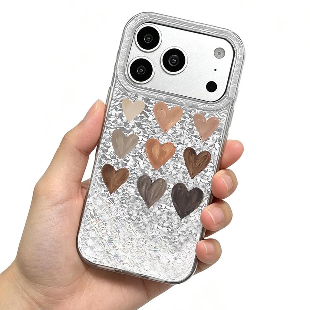 Colorful Heart Combo Case for iphone 17 Pro 16 Plus XS Max 13 14 11 Air 15 12 18 Pro Max XR Silver Crushed Foil Cover