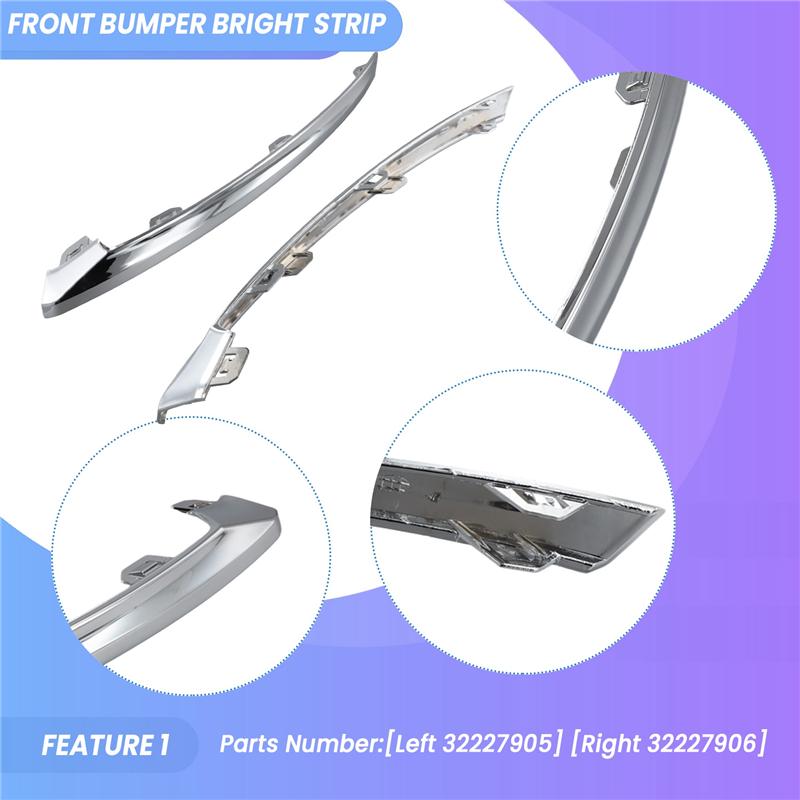1 Pair For Volvo XC60 MK2 2025 Car Front Bumper Bright Strip Chrome Plated 32227905 32227906