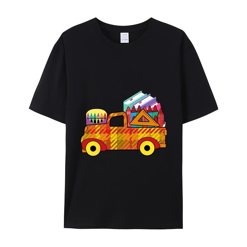 Truck Loaded With School SuppliesPrint T-Shirt Summer Casual Streetwear Men Women Unisex Fashion Tshirt Top