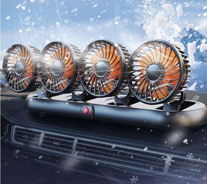 Car Fan 5/12/24V,360 Degree Rotatable Car Fan,Electric 3 Speed Four Head Fans,Strong Dashboard CoolCirculator Fan
