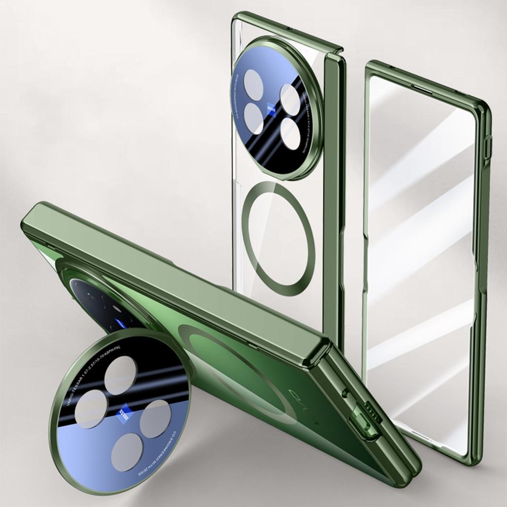 For vivo X Fold5 5G Magnetic Case PC+Acrylic Phone Cover with HD Tempered Glass Film,Lens Kickstand