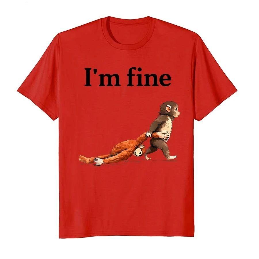 Y2k Hip Pop Tops Sad Monkey Punch Meme with An Orange Toy Im Fine Tshirt for Unisex Women Fashion Harajuku Kawaii Tshirt