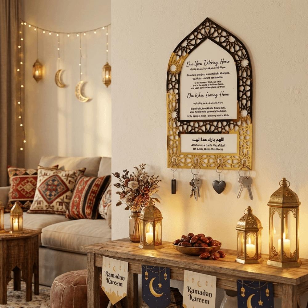 Decorative Acrylic Key Hanger Wall Mounted Arabic Key Holder Durable Key Hook Eid Al Adha Gift