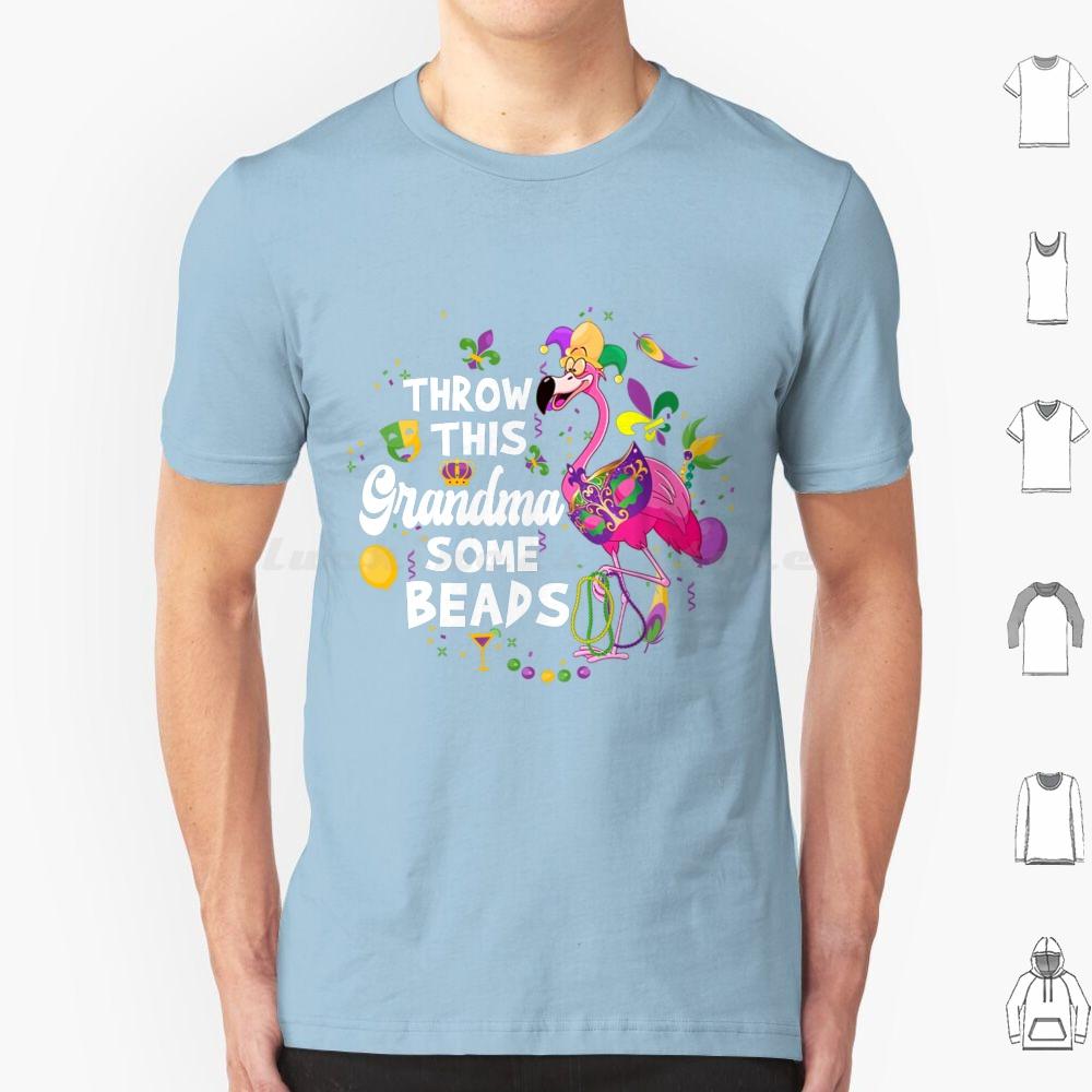 Throw This Grandma Some Beads Mardi Gras Flamingo Lover T Shirt Cotton Men Women DIY Print Mardi Gras Yall Flamingo Mardi Gras