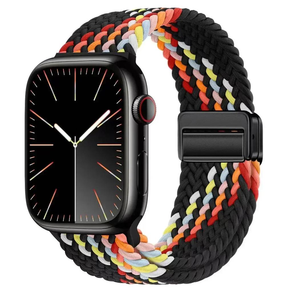 Плетеный нейлоновый ремешок-петля для Apple Watch Ultra2 49мм 9 8 7 45 41мм Металлический магнитный браслет-ремешок для 6 5 4 3 SE 44 40мм