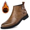 Winter Plush Chelsea Men's Boots Business Round Head Low Heel Leather Short Boots British Style Casual Versatile Cowboy Boots