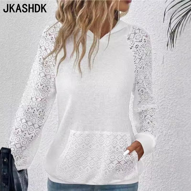 JKASHDK Женская мода повседневная весна осень однотонные принты с длинным рукавом с капюшоном блузки и рубашки