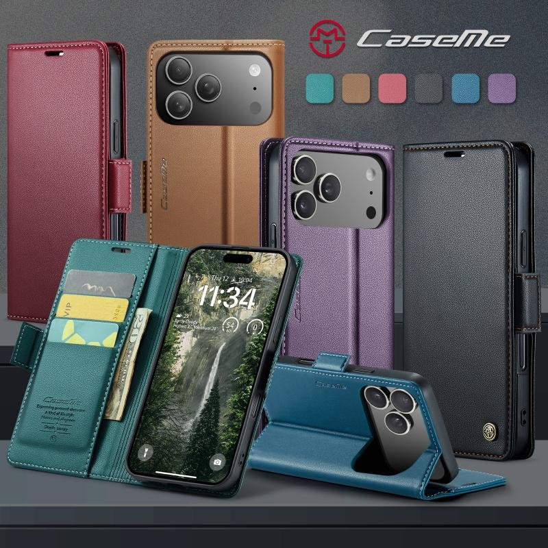 Магнитный чехол CaseMe из ПУ-кожи для iPhone 17 Air 17Pro 16 15 14 13 12 11 XS XR 8 7 6S SE Ударопрочный с карманом для карт