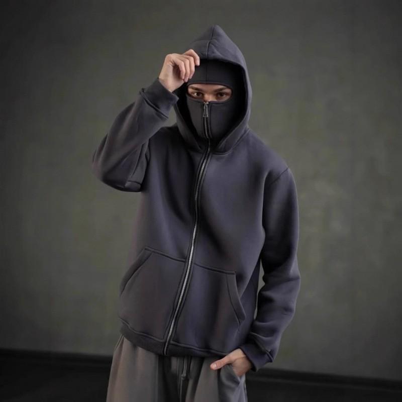 Womens Zip Up Hooded Sweatshirt Double Layer Hood Fleece Lined Loose Fit Casual Streetwear