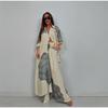 Fashion Loose Printed Long Sleeve 2-piece Set Women's Single-breasted Cardigan Robe Wide-leg Pants Casual Two-piece Outfit Woman