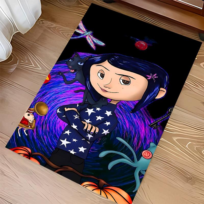 1pc Coraline Print Area Rug - Soft,Washable Non-Slip Indoor Mat for Office Chairs,Living Room,Home Office Decorative Rug