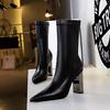Ботинки до середины икры Bigtree Shoes на массивном блочном каблуке, женские ботинки с острым носком на высоком каблуке, женские ботинки из искусственной кожи, осенне-зимняя обувь