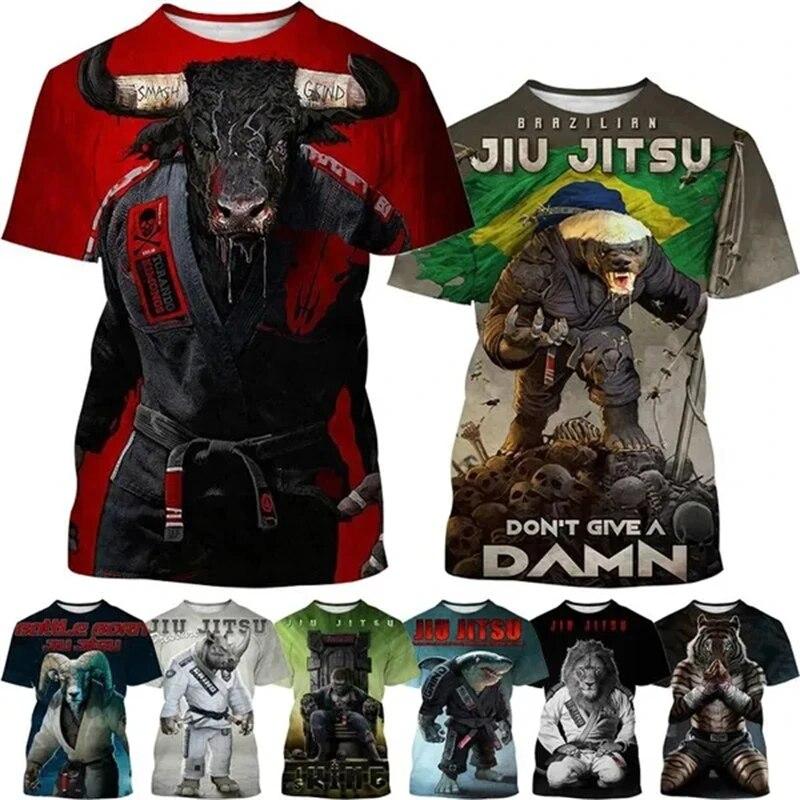 Новая футболка с животными для BJJ, мужская футболка для любителей джиу-джитсу, крутая модная футболка с короткими рукавами, уличная футболка в стиле Харадзюку, футболка с 3D принтом