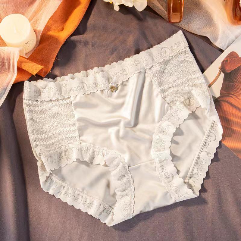 Женские бесшовные трусики средней посадки из сатина и кружева - Легкая роскошь, Дышащие, Контроль живота, Подтяжка бедер, Хлопковая ластовица