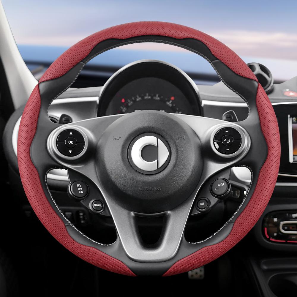 vcxja9 Suitable for Smart Breathable Hole Leather Steering Wheel Cover Segmented Quick Release Design Non-Slip and Durable Fortwo 451 450 453