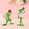 Kawaii Frog Couple Figurines Proposal Flower Delivery Resin Crafts Ornament Frog Marriage Proposal Figurine Valentine's Day Gift