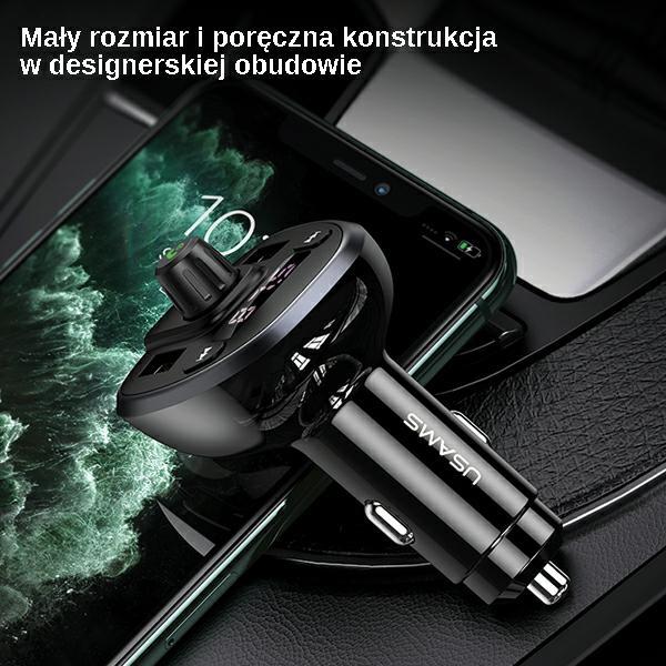 Usams Zestaw Głośnomówiący C21Z Transmiterem Fm, Bluetooth 5.0, Mp3, 2Xusb 3,4A Czarny/Black Cc115Gc01 (Us-Cc115)