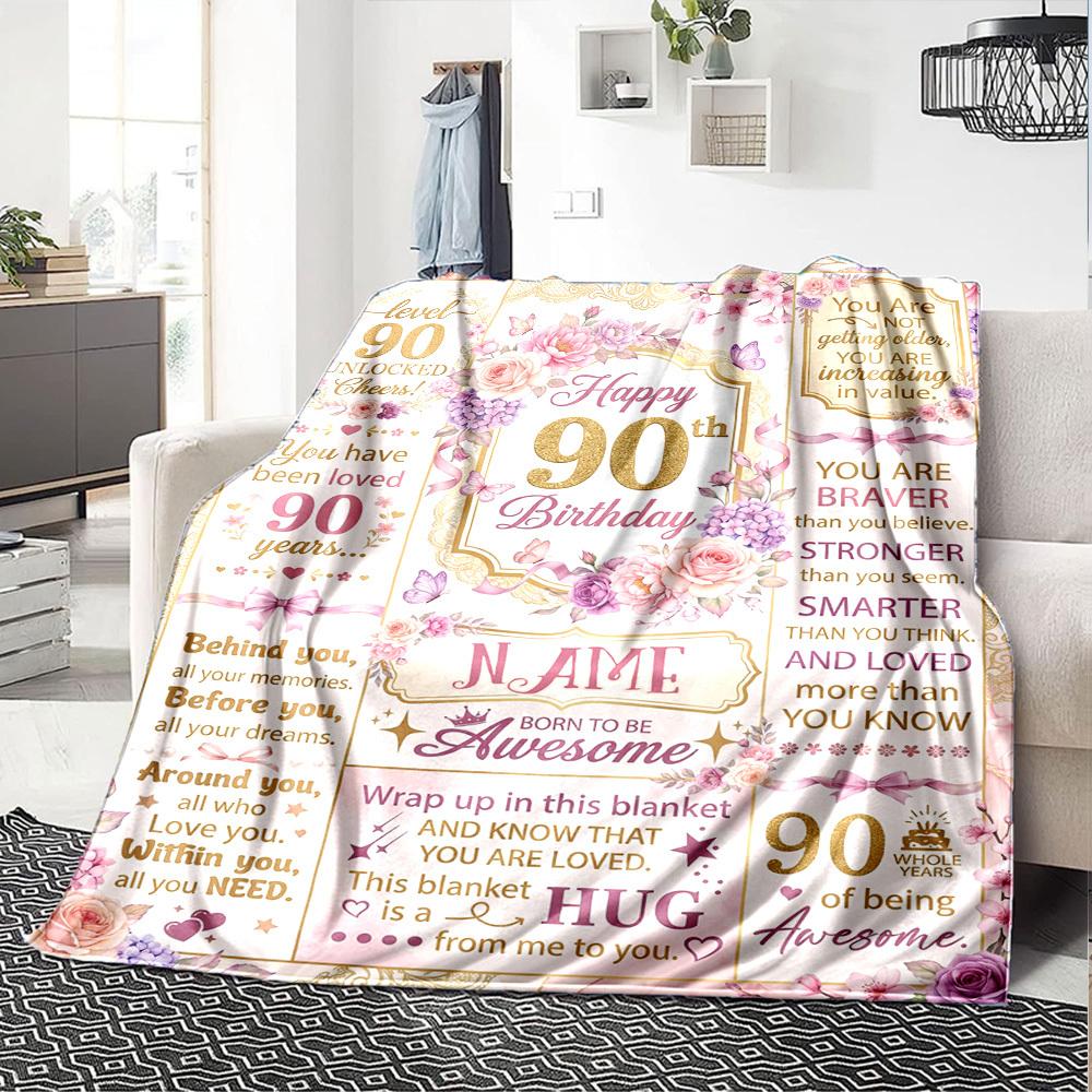 90Th Birthday Celebration Blanket Customize Your Name Warmthful Decor Perfect For Sofa Couch Office Bed Picnics For All Occasions Stylish Decor