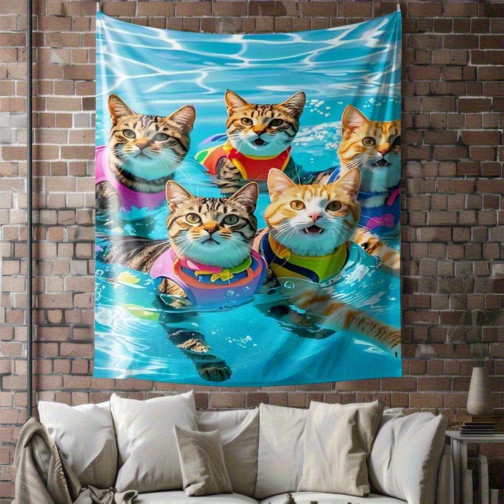 Adorable cat swimming Digital printing polyester wall tapestry suitable for use in living rooms bedrooms offices bars and party