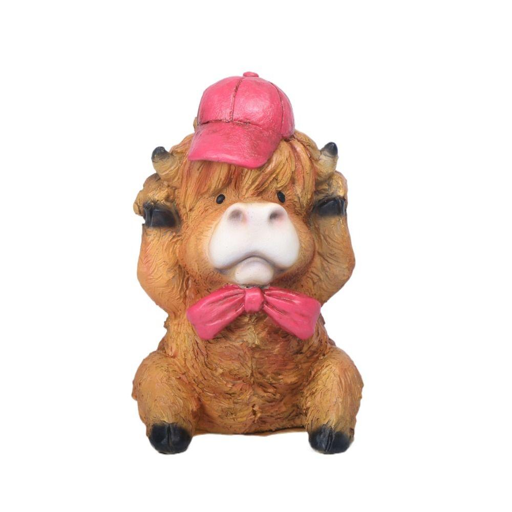 Resin Cartoon Cow Ornament Handmad Animal Action Figure Highland Cow Decor  Desktop Decorative