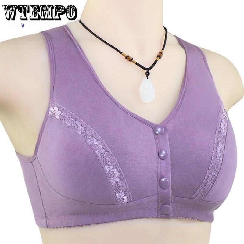 Нижнее белье с кружевным цветком и пуговицами спереди, женский бюстгальтер в стиле жилетки для людей среднего и пожилого возраста, большой размер, нижнее белье без стального кольца