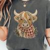 Christmas Highland Cow Shirt, Winter Scarf Cow with Printed Patchwork, Country Gift