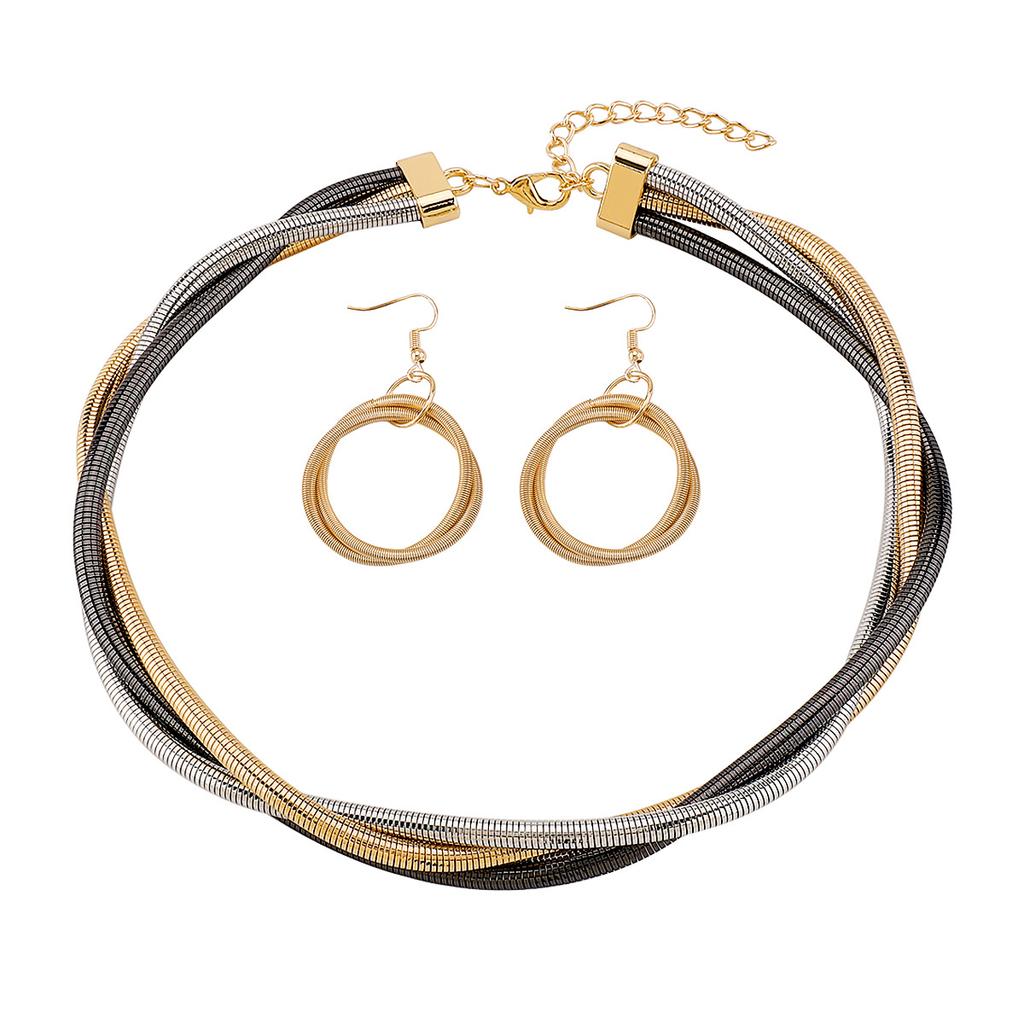 Tooxika Преувеличенный Персонализированный Змеиный Позвонок Многослойный Тройной Проволочный Витой Замок-Петля Панк Металлический Набор Ожерелье и Серьги