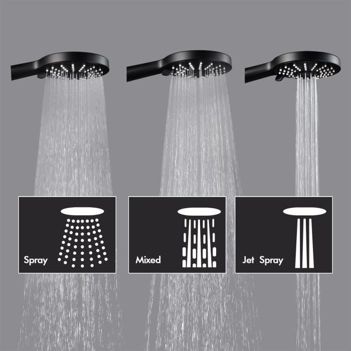 Colonne de Douche - CECIPA - Noir - Pommeau Rond 22 cm - Douchette 3 Modes - Hauteur Réglable