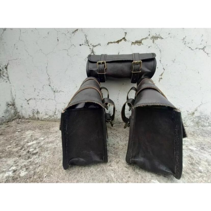 Комбинированная черная винтажная кожаная 3-седельная сумка для мотоцикла, боковая сумка для инструментов