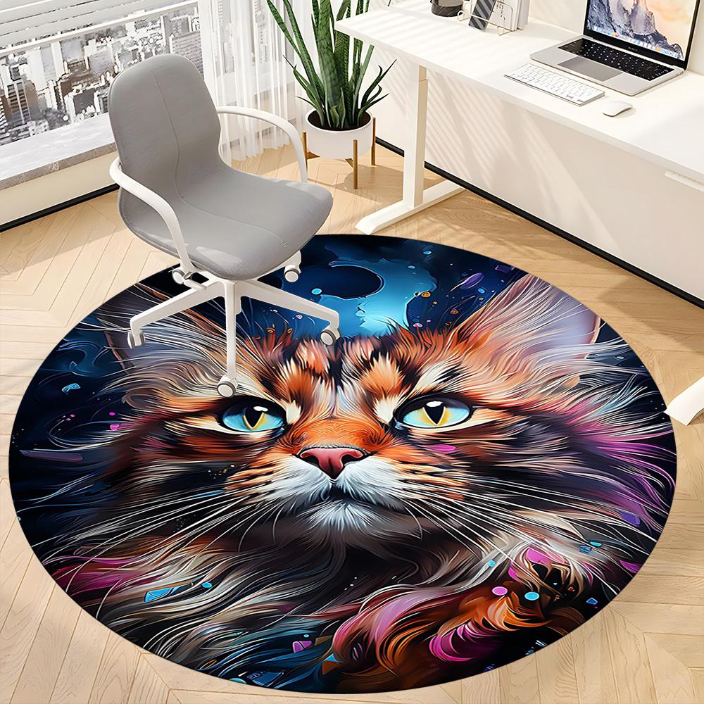 1PCFeline Whiskers Office Round Area Rug,  Mat Suitable For Office, Under Office Chairs Bedroom Living Room Home Decor, Room Deco