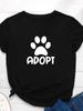 Женская футболка с принтом собачьей лапы, надписью «Adopt», коротким рукавом, круглым вырезом, свободная, женская футболка, женская футболка, топы, одежда, camisetas mujer