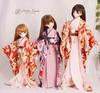 Petite Marie Scale MDD DDP Совместимый Формальный Набор Кимоно Два Пояса Мех Таби Волна и Мелкий Цветочный Узор Красное Японское Кимоно для 40см BJD Кукол 1/3