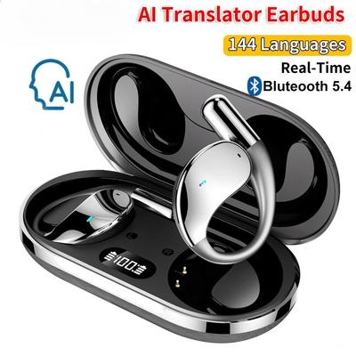 Наушники Bluetooth 5.4 с AI-переводом, поддержка 144 языков в реальном времени, беспроводные наушники-вкладыши с заушным креплением, наушники Hi-Fi с шумоподавлением