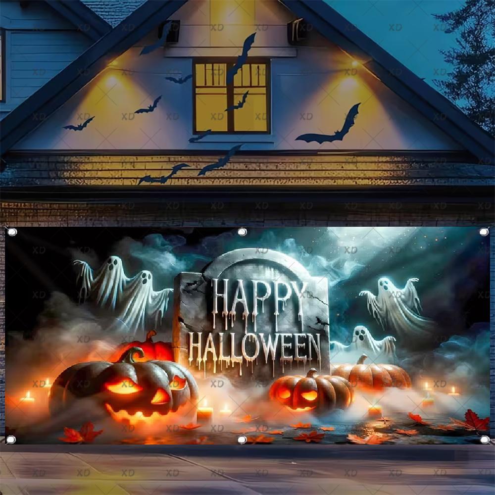Large Halloween Garage Door Backdrop – Scary, Nightmarish, for Party, Haunted House, Outdoor, Banner3297