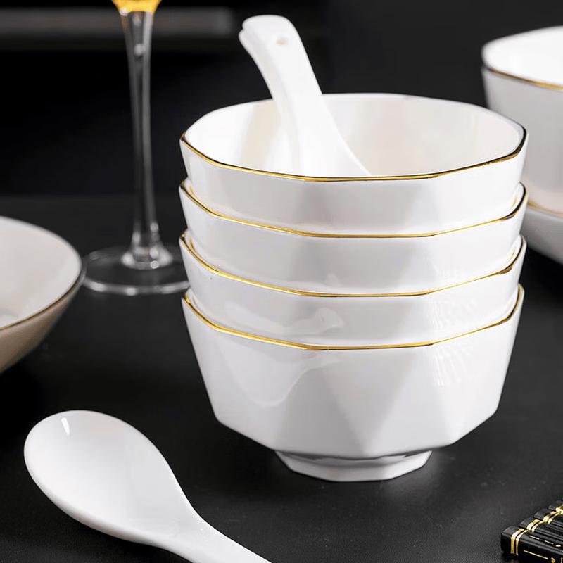 APLO Porcelain Love Gold Rim 24-Piece Dinnerware Set