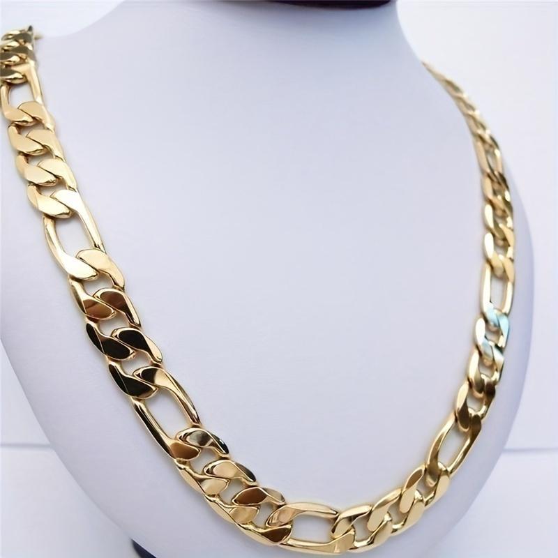 Fashion Figaro 18K Golden Plated Thick Chain Necklace, Trendy Pendant Necklace