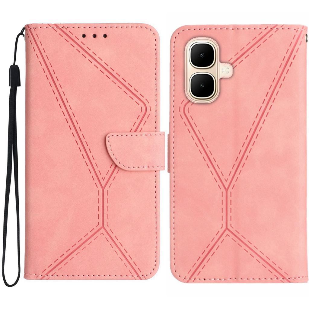 For Infinix Smart 10 Case Skin Touch Lines Imprinted PU Leather Flip Phone Cover