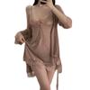 PHCOMRICH Babydoll Sexy Lingerie with Floral Cute and Half Slip Size Lace, Sheer, Gown, Camisole, Nightgown, (Cameo Brown, L)