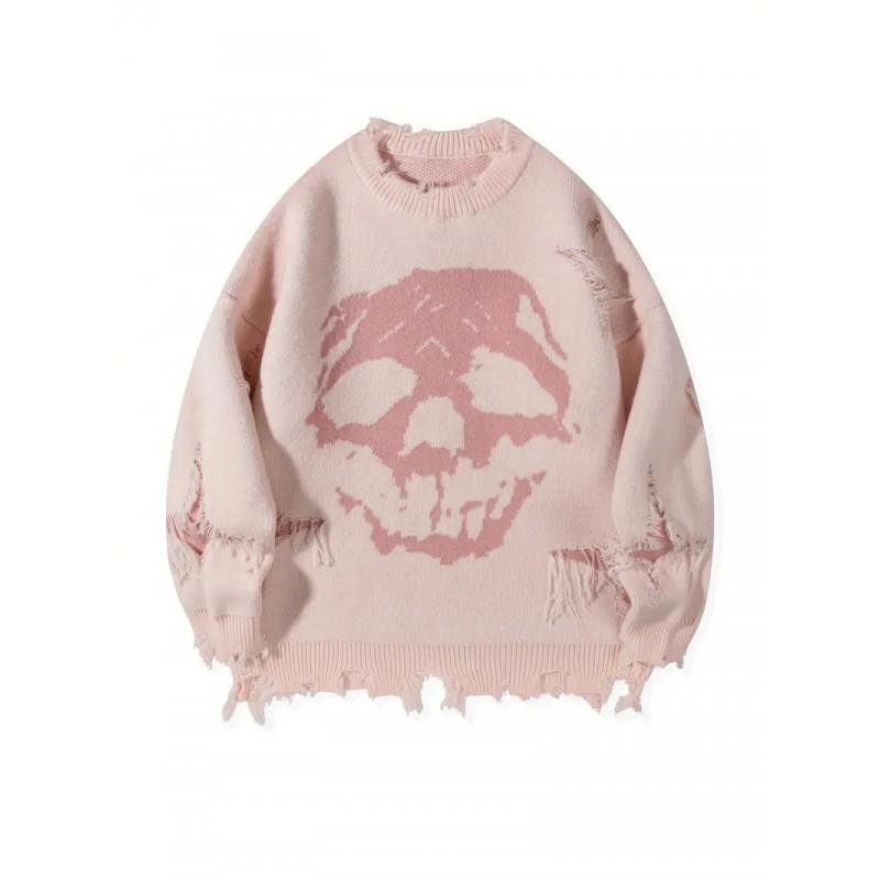 Hip Hop Street Skull Jacquard Sweater Halloween Loose Fit Pullover Men Women